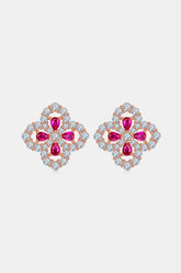 925 Sterling Silver Lab-Grown Ruby Flower Shape Stud Earrings