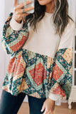 Printed Round Neck Long Sleeve Blouse