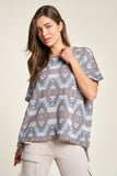 Davi & Dani High-Low Geometric Round Neck Knit Top