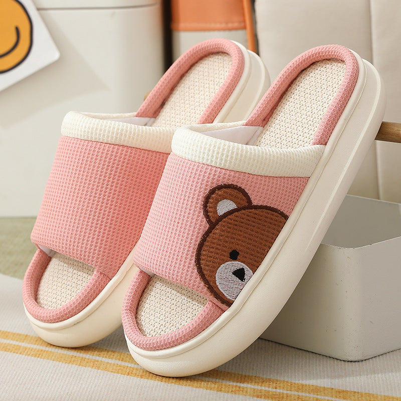 Cute Cartoon Bear Linen Slippers for Women