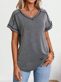 Exposed Seam V-Neck Short Sleeve Top