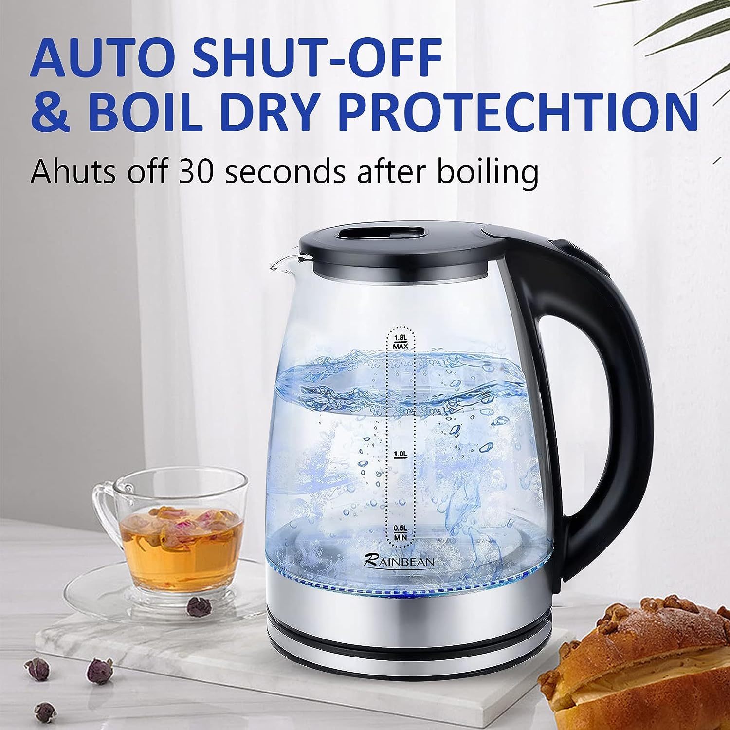 1.8L Electric Kettle with LED Light & Auto Shut-Off