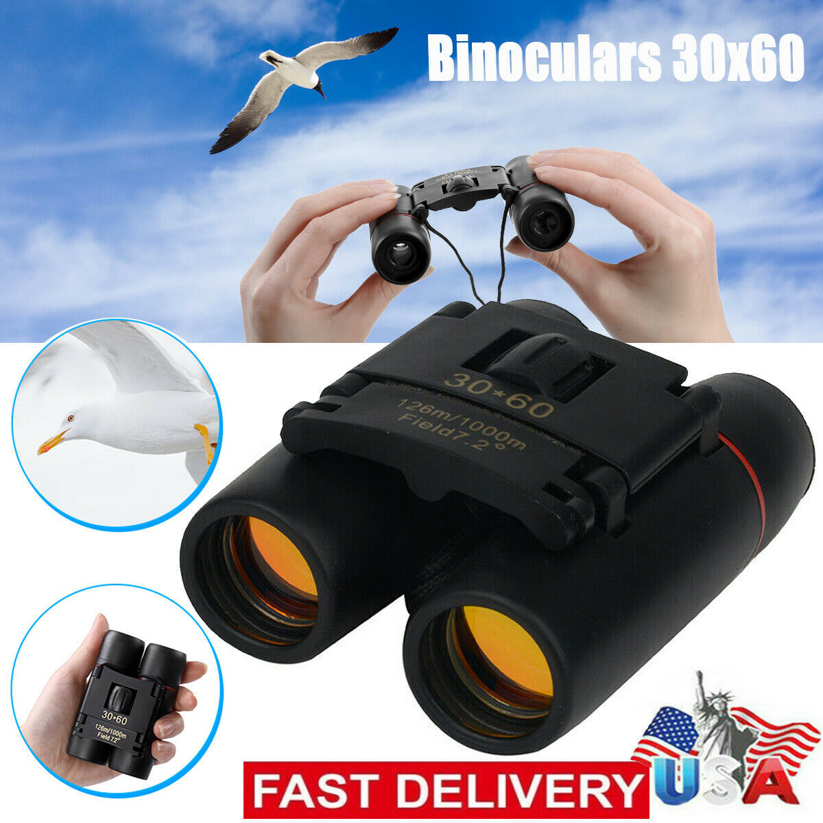 30x60 Compact Folding Binoculars for Travel & Outdoor