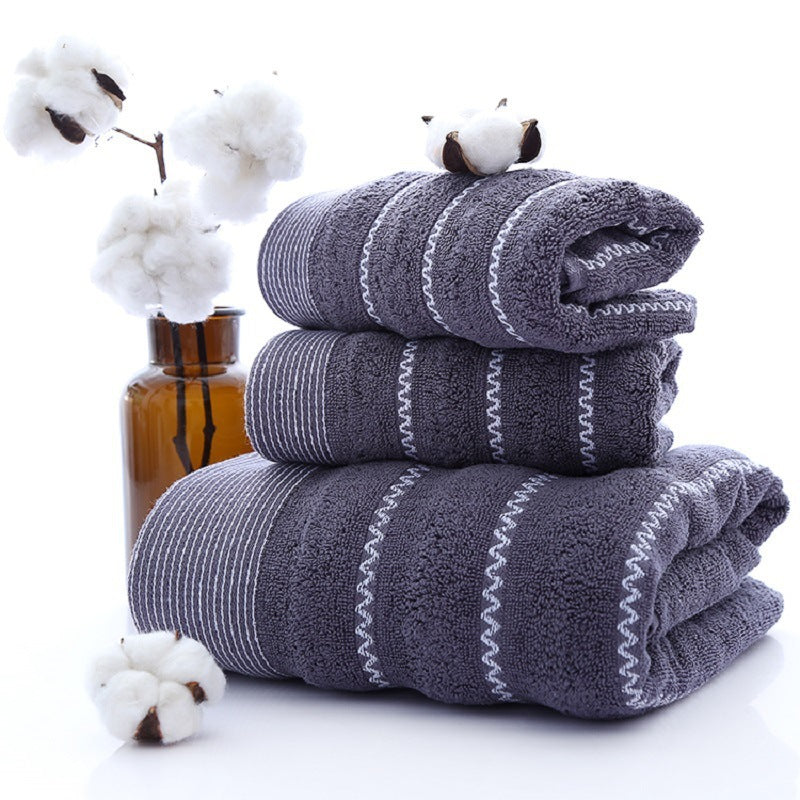 Thickened Cotton 3-Piece Embroidered Hotel Towel Set