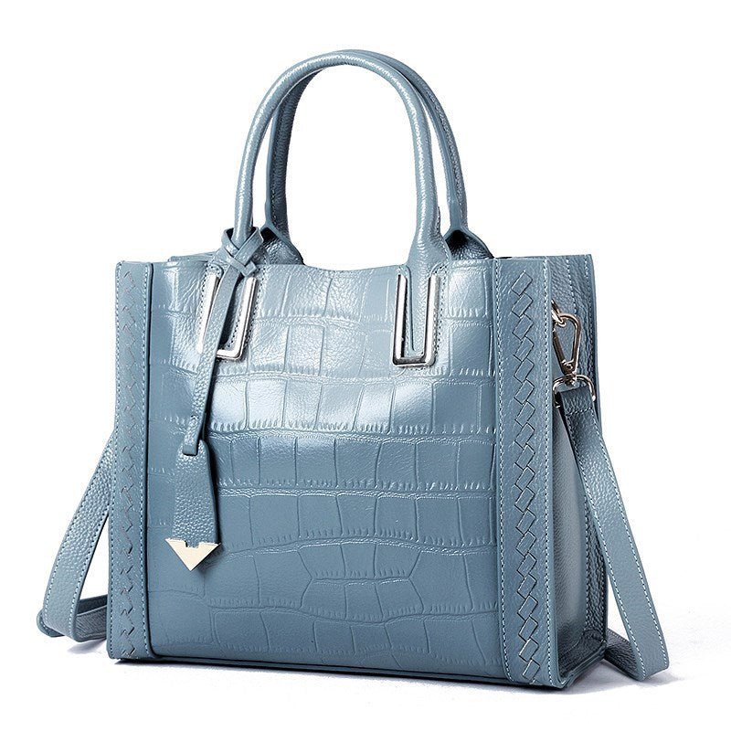 Crocodile Pattern Leather Woven Handbag for Women