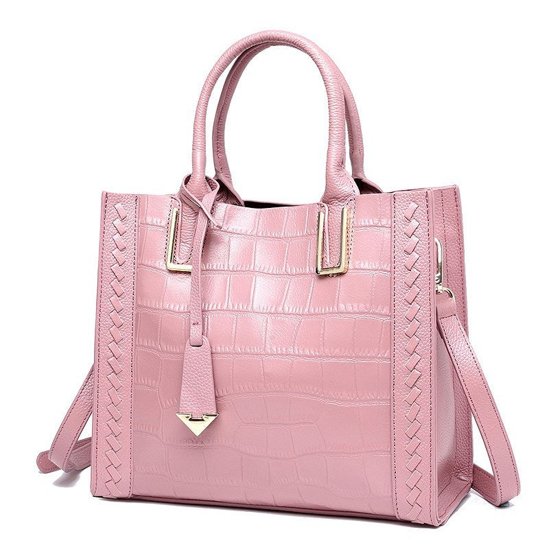 Crocodile Pattern Leather Woven Handbag for Women