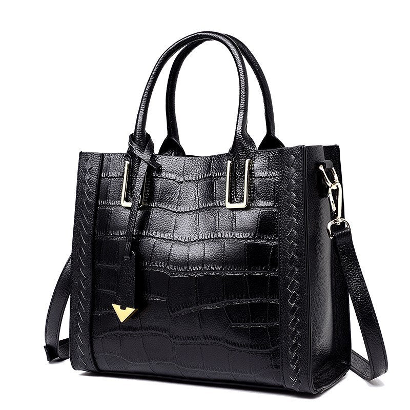 Crocodile Pattern Leather Woven Handbag for Women