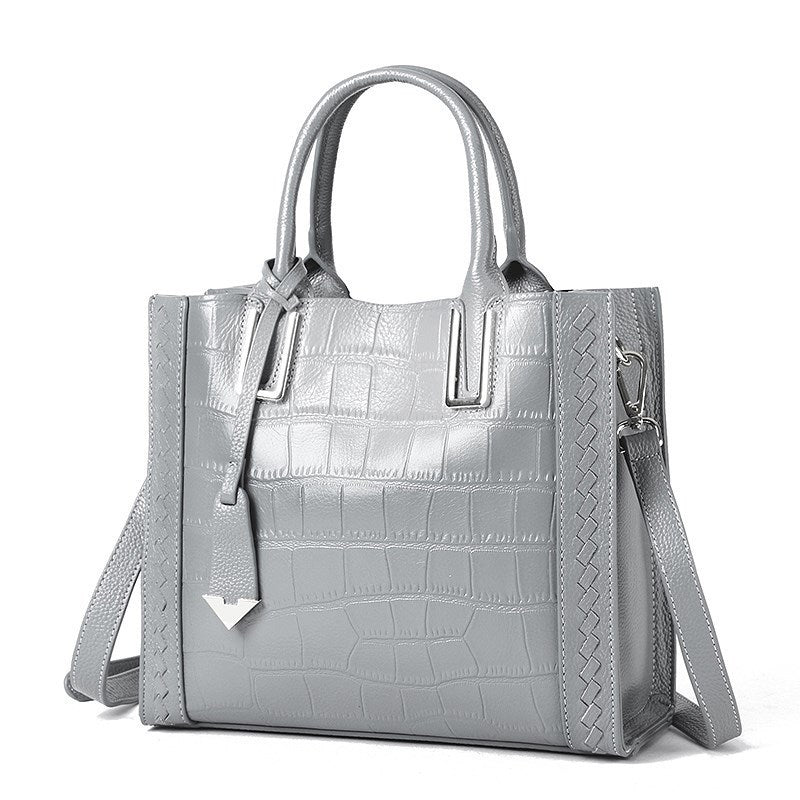 Crocodile Pattern Leather Woven Handbag for Women