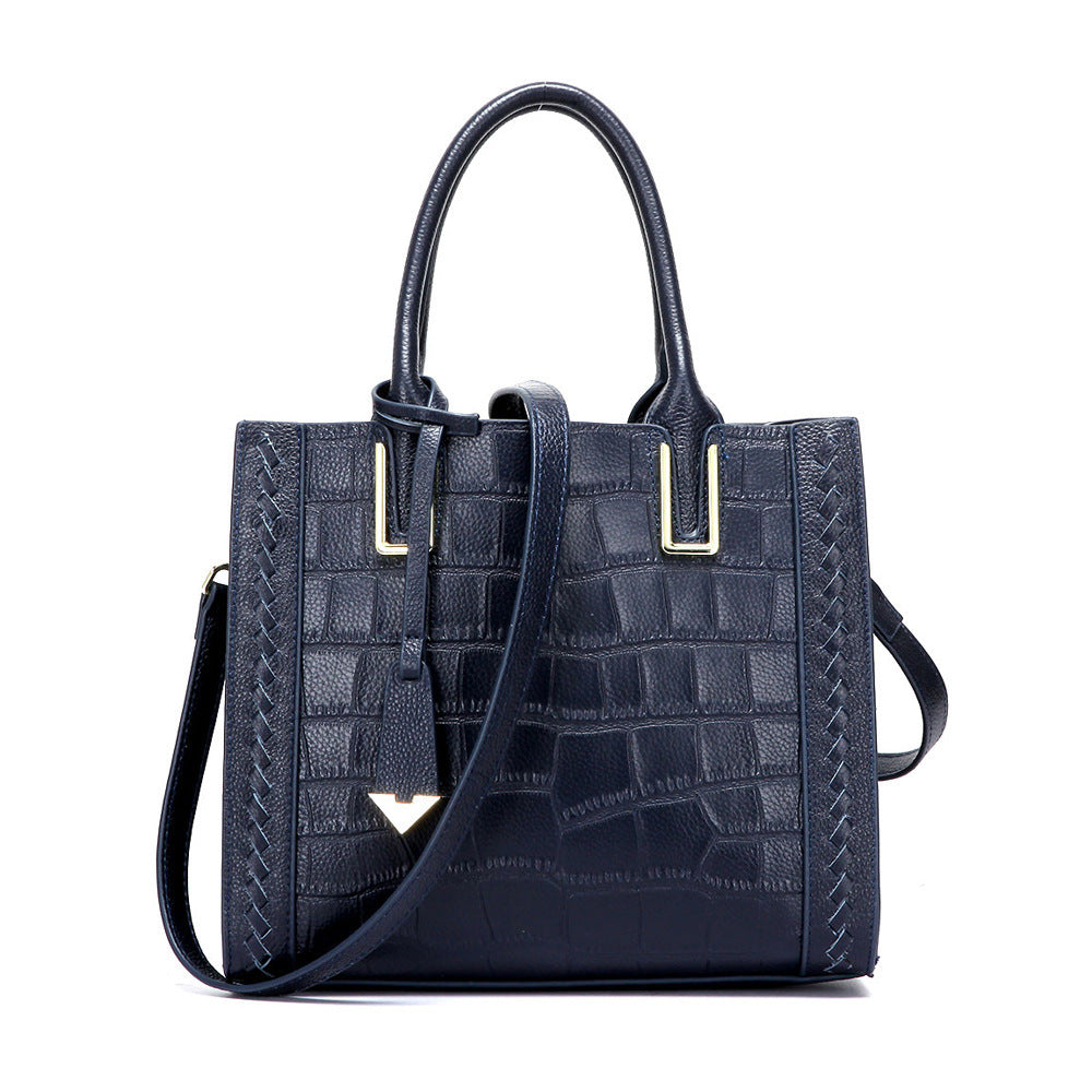 Crocodile Pattern Leather Woven Handbag for Women