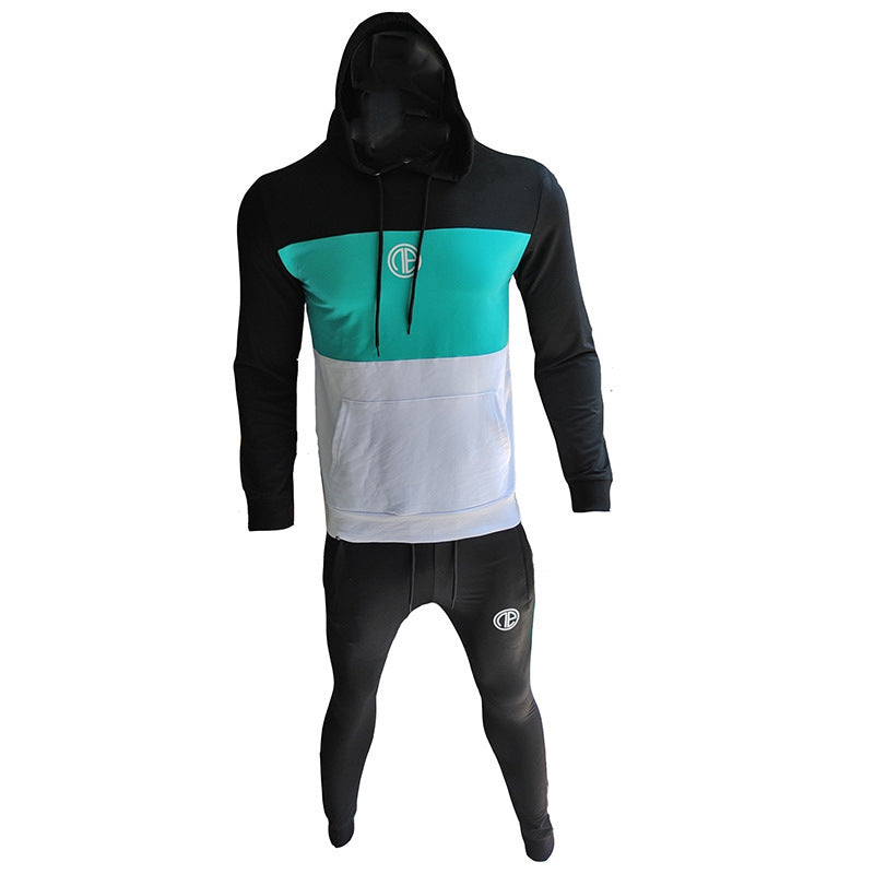 Contrast Color Hooded Fitness Suit