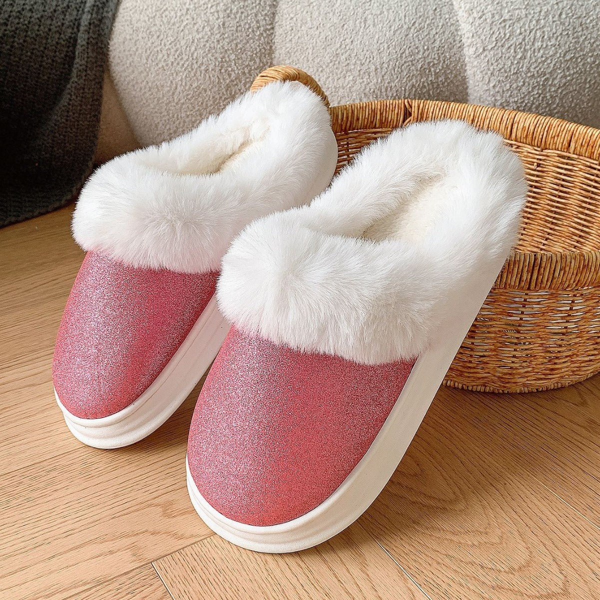 Frosted Sequined Plush Slippers for Couples