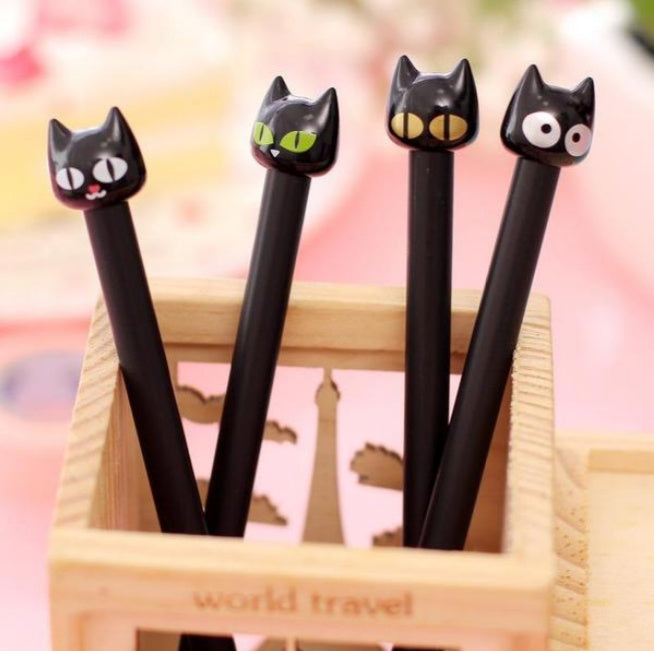 4 Piece Black Cat Head Gel Ink Pen