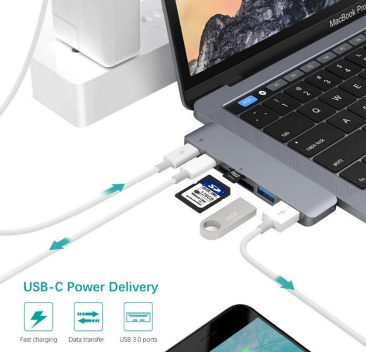 USB Type-C Hub with TF/SD Card Reader and PD Power Adapter