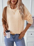 Two Tone Cable Knit Round Neck Long Sleeve Sweater