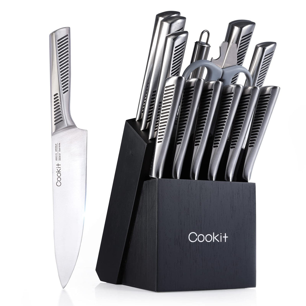 15-Piece Kitchen Knife Set with Block & Sharpener