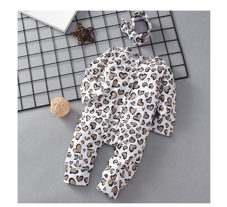 Baby Kids' Trendy Leopard Print Long Sleeve Romper