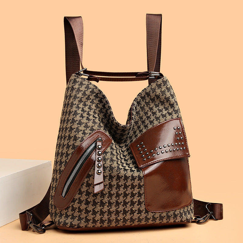 Houndstooth Rivet Design Backpack