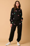 Multi-Color Bow Two-Piece Suit – Long-Sleeve Top & Ankle-Tied Trousers