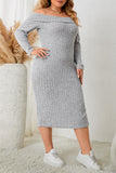 Honey Plus Size Square Neck Long Sleeve Slit Dress