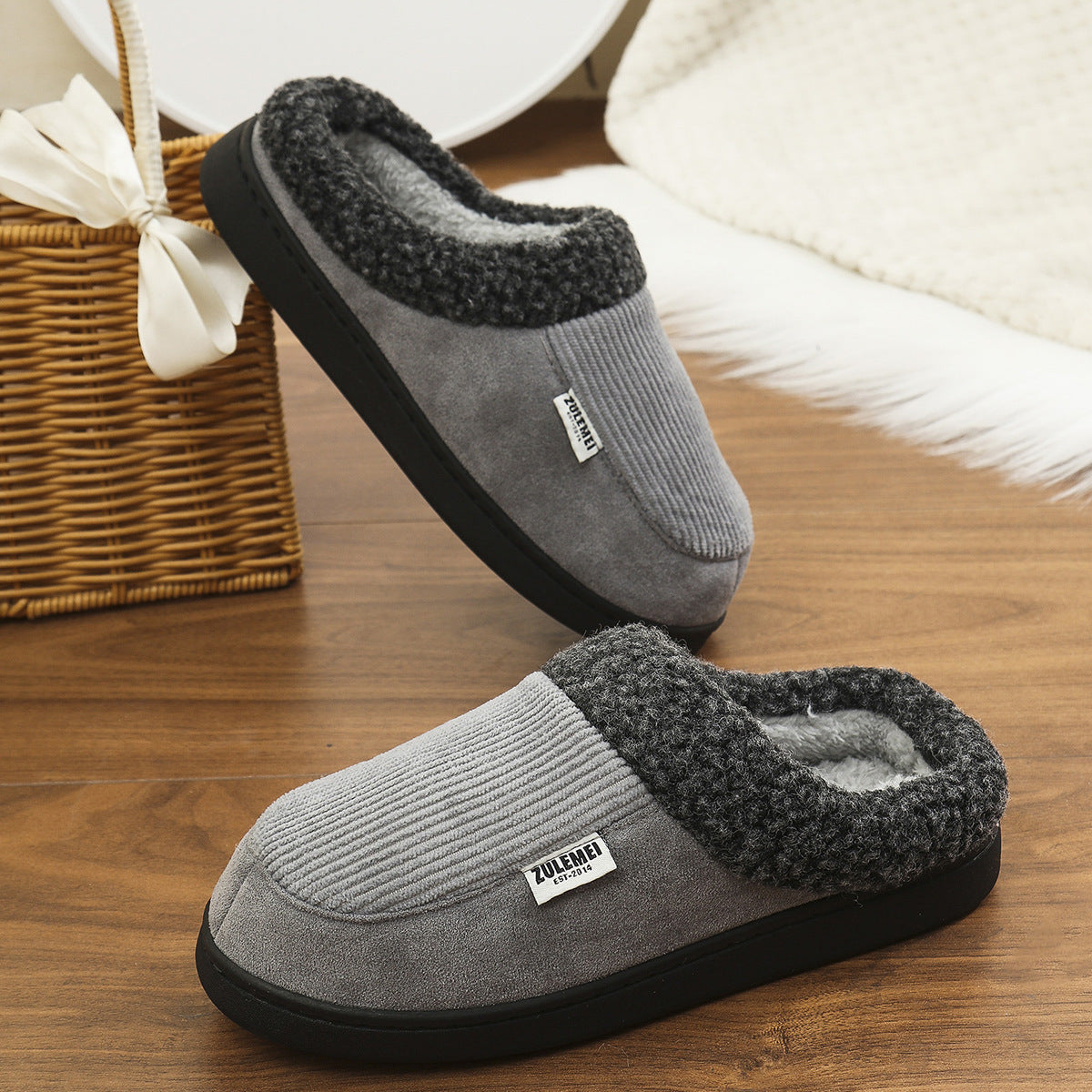 Solid Striped Cotton Slippers for Couples