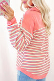 Striped Johnny Collar Long Sleeve Sweatshirt