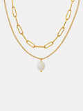 Freshwater Pearl Titanium Steel Double-Layered Necklace