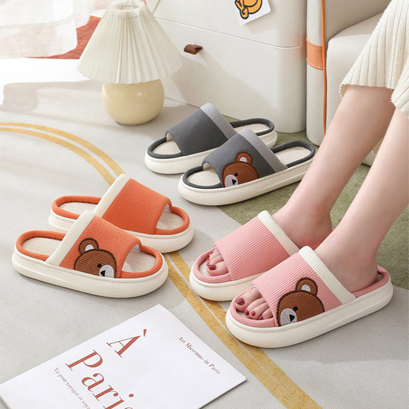 Cute Cartoon Bear Linen Slippers for Women