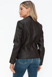 Snobbish Faux Leather Biker Jacket with Side Zip Pockets