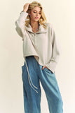 Davi & Dani Drawstring Hem Half Zip Raglan Sleeve Sweatshirt