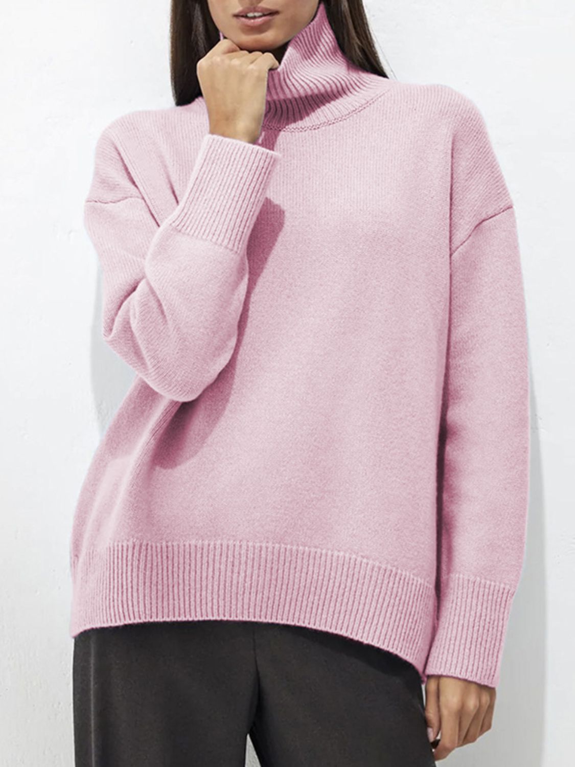 Turtleneck Drop Shoulder Long Sleeve Sweater