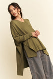 Davi & Dani High-Low Side Slit Batwing Sleeve Top