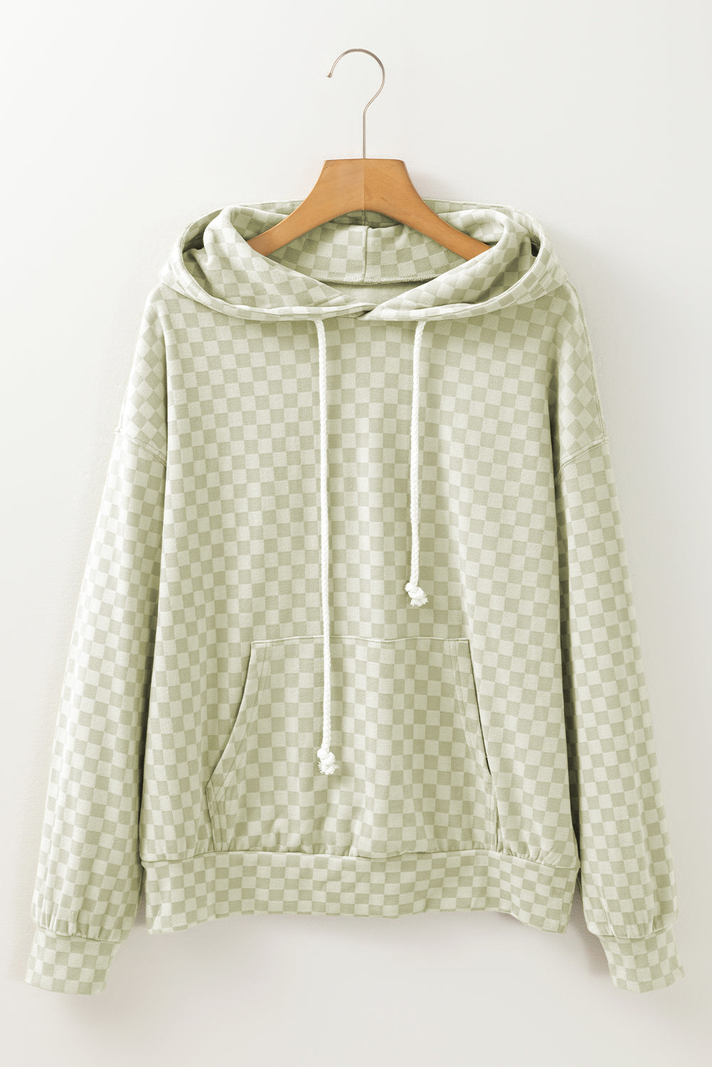 Checkered Print Kangaroo Pocket Drawstring Hoodie