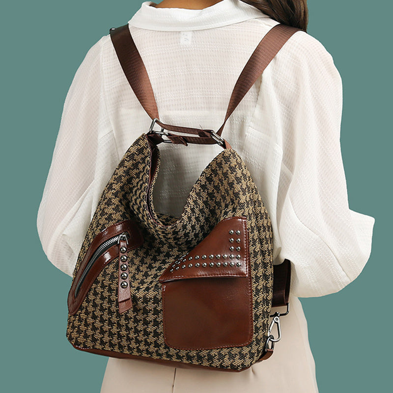 Houndstooth Rivet Design Backpack