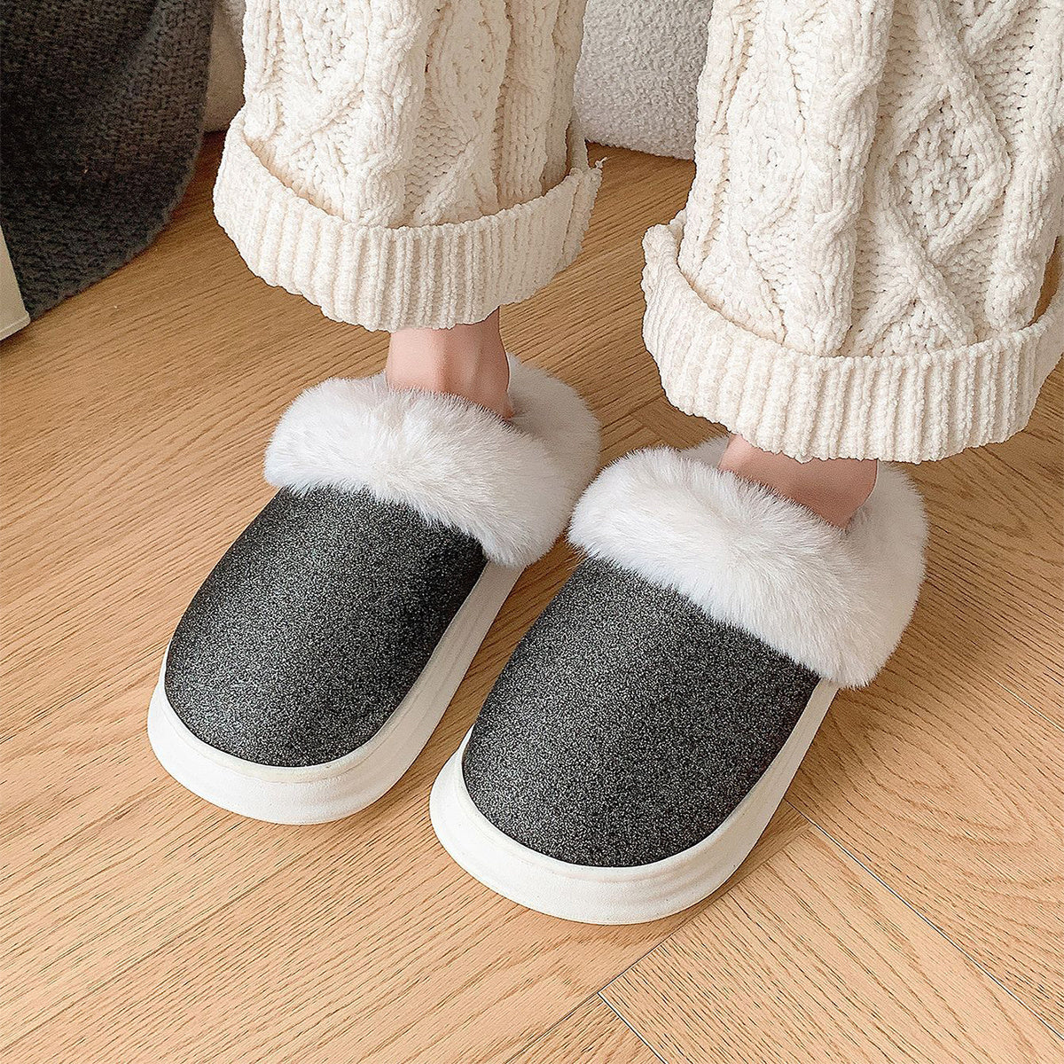 Frosted Sequined Plush Slippers for Couples