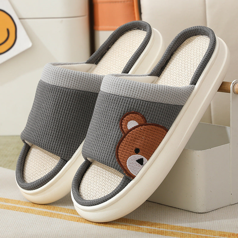 Cute Cartoon Bear Linen Slippers for Women