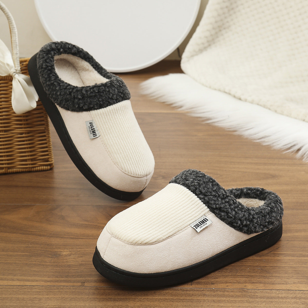 Solid Striped Cotton Slippers for Couples