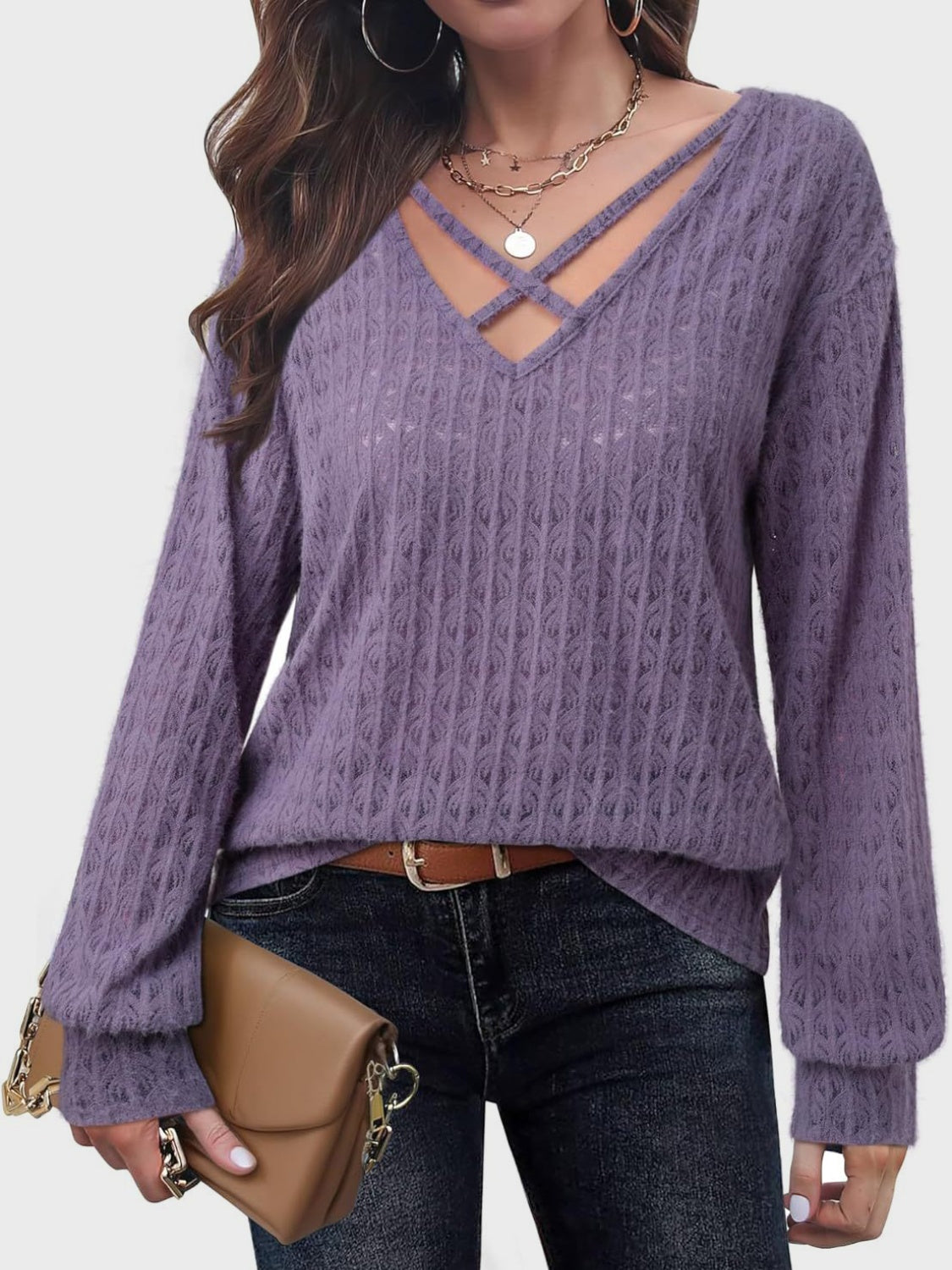 Crisscross Cutout Long Sleeve Top