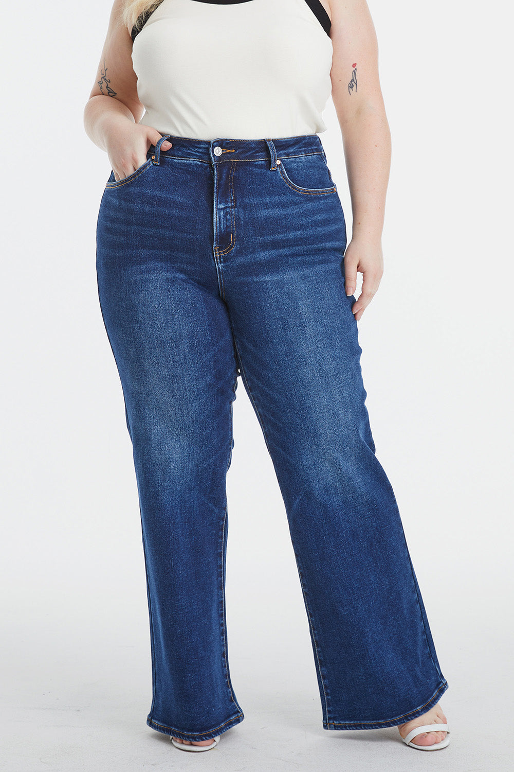 BAYEAS Full Size High Waist Cat's Whisker Wide Leg Jeans