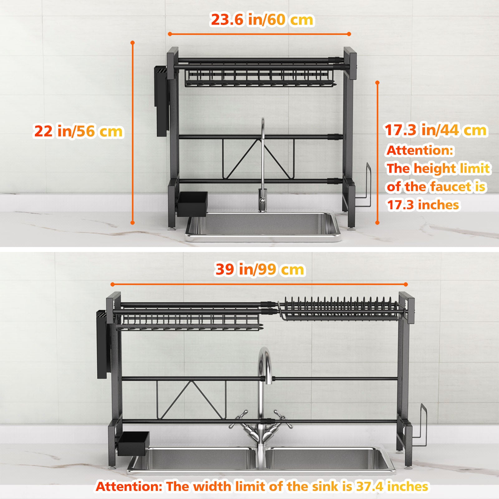 2-Tier Stainless Steel Over-The-Sink Dish Drying Rack