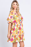 GeeGee Full Size Floral V-Neck Ruffle Trim Mini Dress