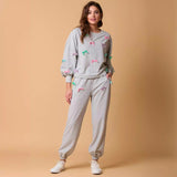 Multi-Color Bow Two-Piece Suit – Long-Sleeve Top & Ankle-Tied Trousers