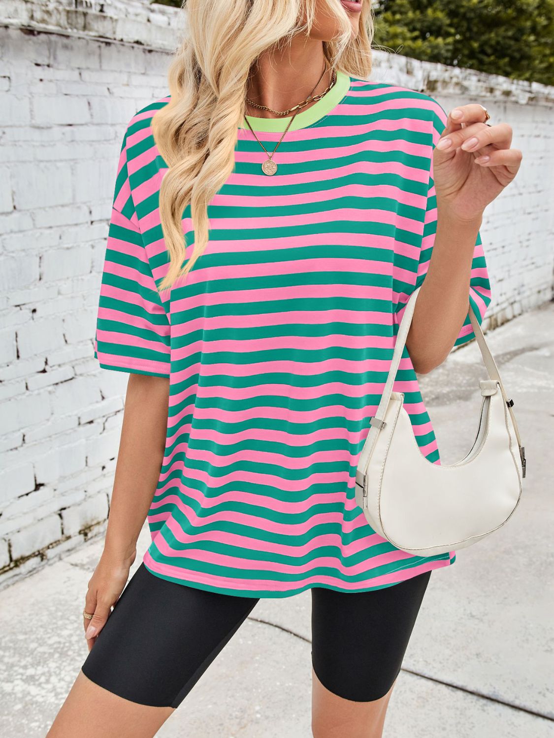 Lovelet Striped Round Neck Half Sleeve T-Shirt