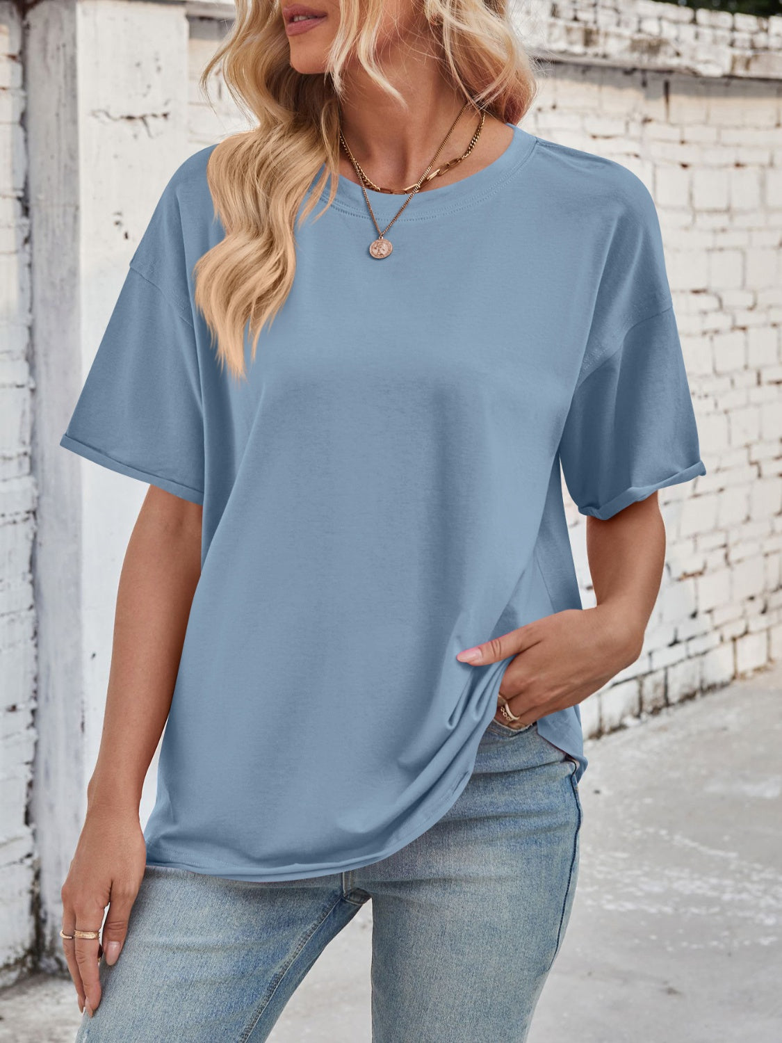 Lovelet Exposed Seam Round Neck Half Sleeve T-Shirt