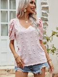 Swiss Dot Short Puff Sleeve Top