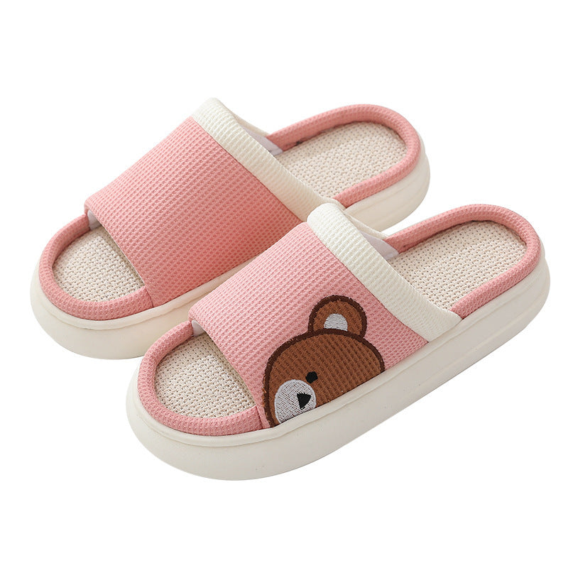 Cute Cartoon Bear Linen Slippers for Women