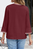 Contrast Trim Round Neck Three-Quarter Sleeve T-Shirt