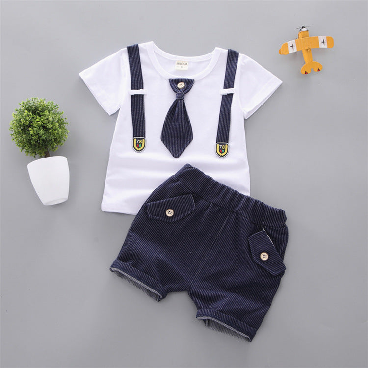 Baby Round Necktie Shorts T-shirt Set