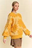 Davi & Dani Flower Texture Round Neck Dropped Shoulder Sweater