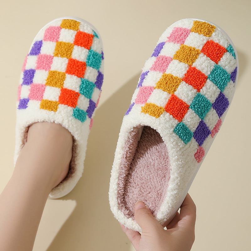 Colorful Checkerboard Slippers for Couples