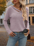 Ribbed V-Neck Long Sleeve T-Shirt